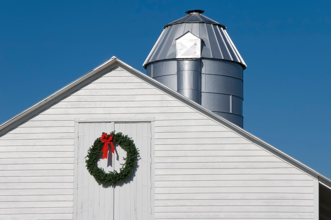 Barn with Holiday Wreath for Country Christmas