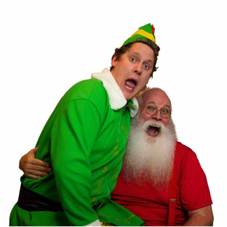 Buddy the Elf sitting on Santa Q's knee